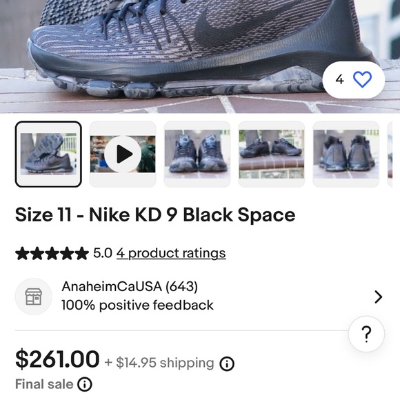 nike kd 9 black space size 6 MEN - Picture 4 of 4